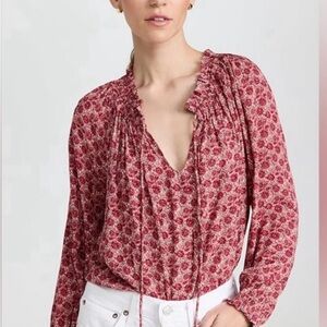Faherty Burgundy Floral Blouse
